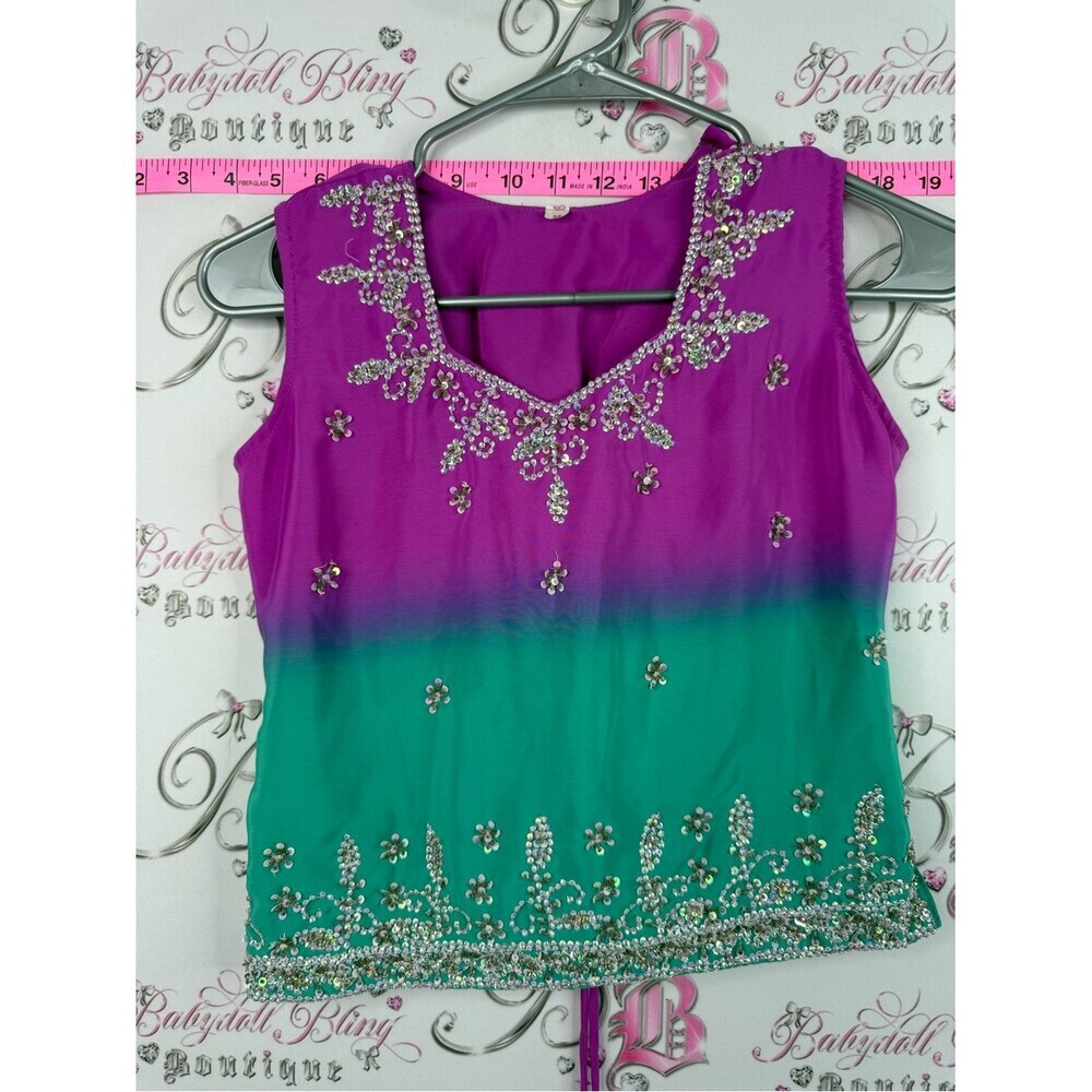 Tank top beaded Embellished Ombre Sleeveless Women’s Top - Purple to Teal